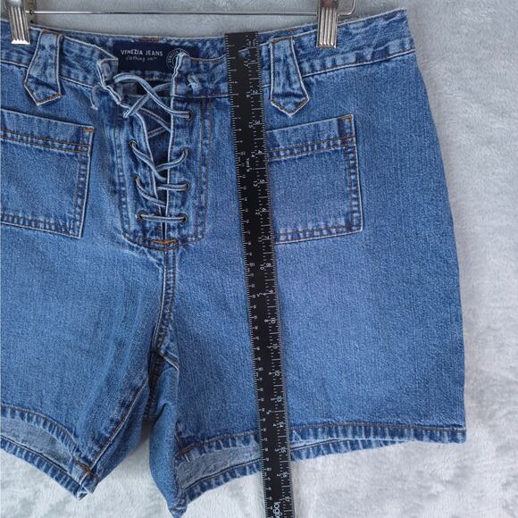 Venezia Jeans Shorts Womens 14 Blue Mid Rise Lace Up Cotton Denim‎ Medium Wash - Picture 8 of 9